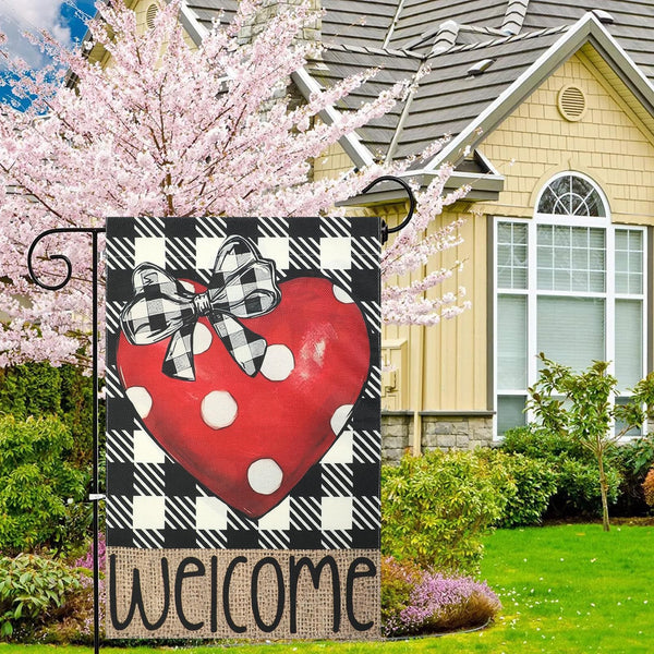 Love Heart Garden Flags 12x18 Inch Vertical Single-Side Print, Welcome Yard Flag for Outside