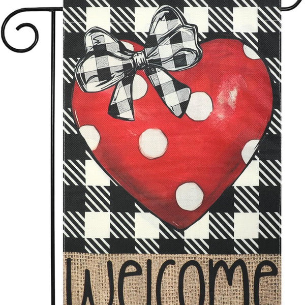 Love Heart Garden Flags 12x18 Inch Vertical Single-Side Print, Welcome Yard Flag for Outside