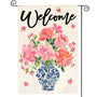 Pink Peony Spring Floral Garden Flag 12x18 Inch 1-Side Outside, Blue and White Chinoiserie Seasonal Yard Flag