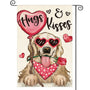 Valentine's Day Dog Garden Flag 12x18 Inch Golden Retriever Hugs Kisses Single-Side Print