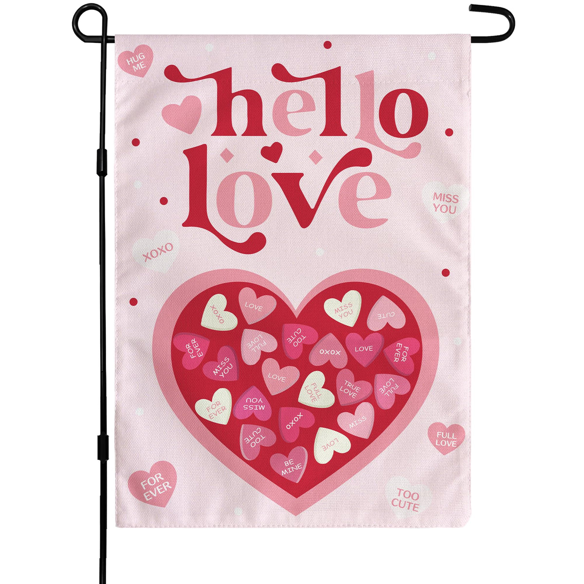Valentines Day Decorations,  Pink Heart Love Welcome Garden Flag, 12x18 Inch Single-Side Banner for Garden