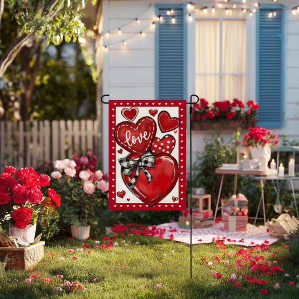 Valentines Day Garden Flag Love Heart 12x18 Inch Single-Side Print Red Welcome Decoration