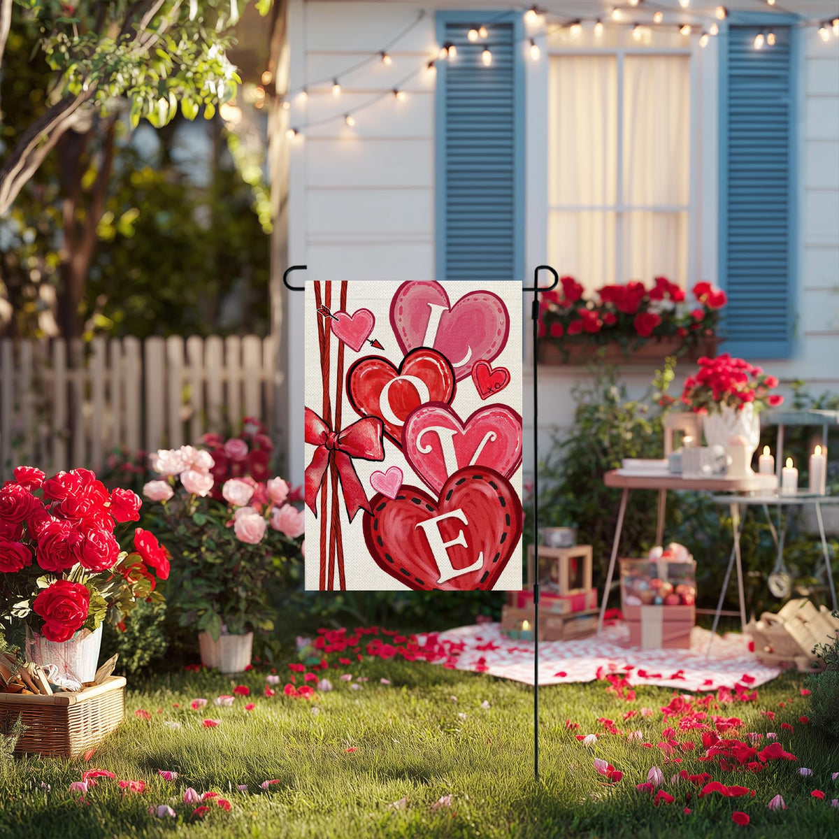 Valentines Day Garden Flag Love Heart 12x18 Inch Single-Side Print Welcome Decoration for Outside Yard