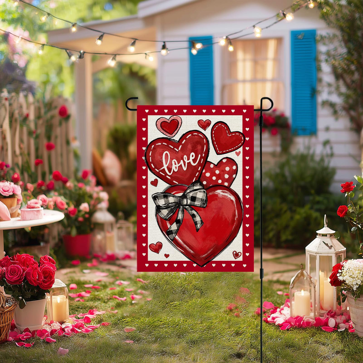 Valentines Day Garden Flag Love Heart 12x18 Inch Single-Side Print Red Welcome Decoration