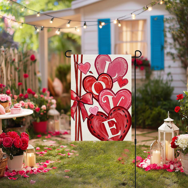 Valentines Day Garden Flag Love Heart 12x18 Inch Single-Side Print Welcome Decoration for Outside Yard