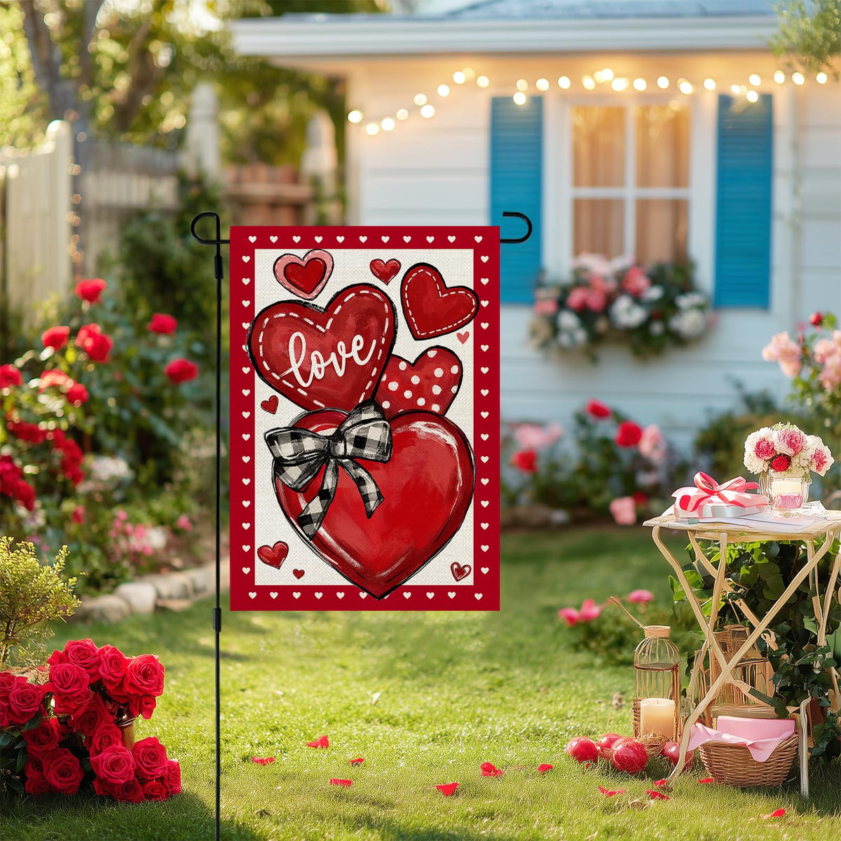 Valentines Day Garden Flag Love Heart 12x18 Inch Single-Side Print Red Welcome Decoration