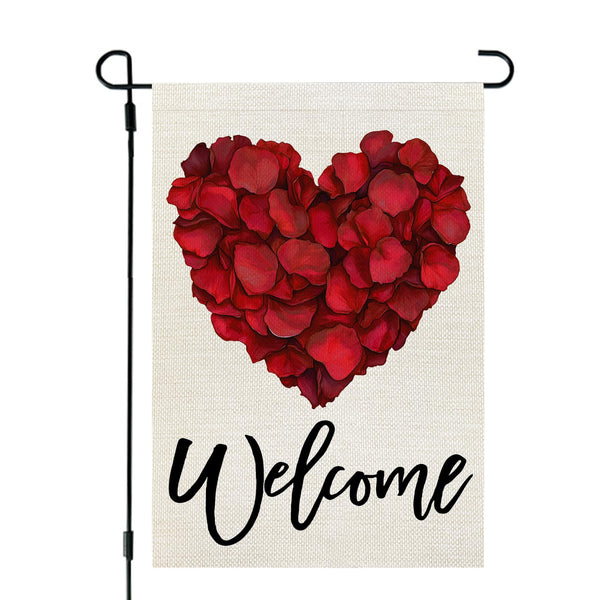 Valentines Day Garden Flag Rose Heart 12x18 Inch Single-Side Red Floral Welcome Decoration