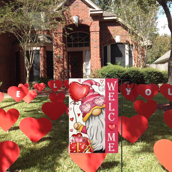 Valentines Day Gnome Garden Flag 12x18 Single-Side Outdoor Flag Love Heart Red Holiday Decoration