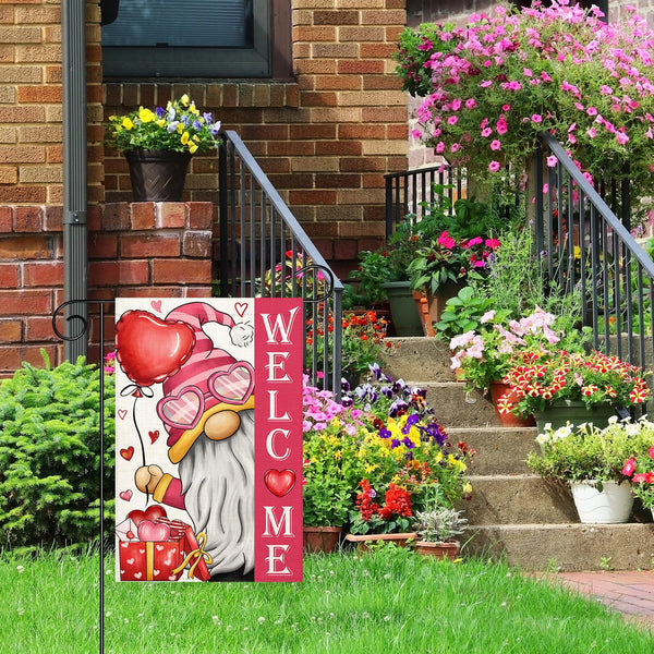 Valentines Day Gnome Garden Flag 12x18 Single-Side Outdoor Flag Love Heart Red Holiday Decoration