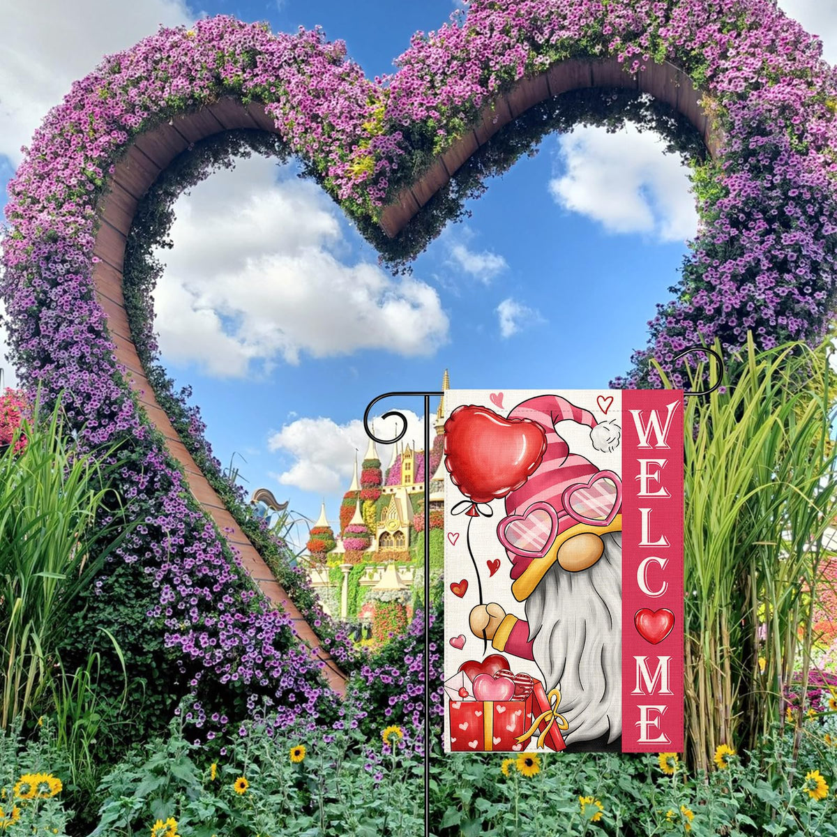 Valentines Day Gnome Garden Flag 12x18 Single-Side Outdoor Flag Love Heart Red Holiday Decoration