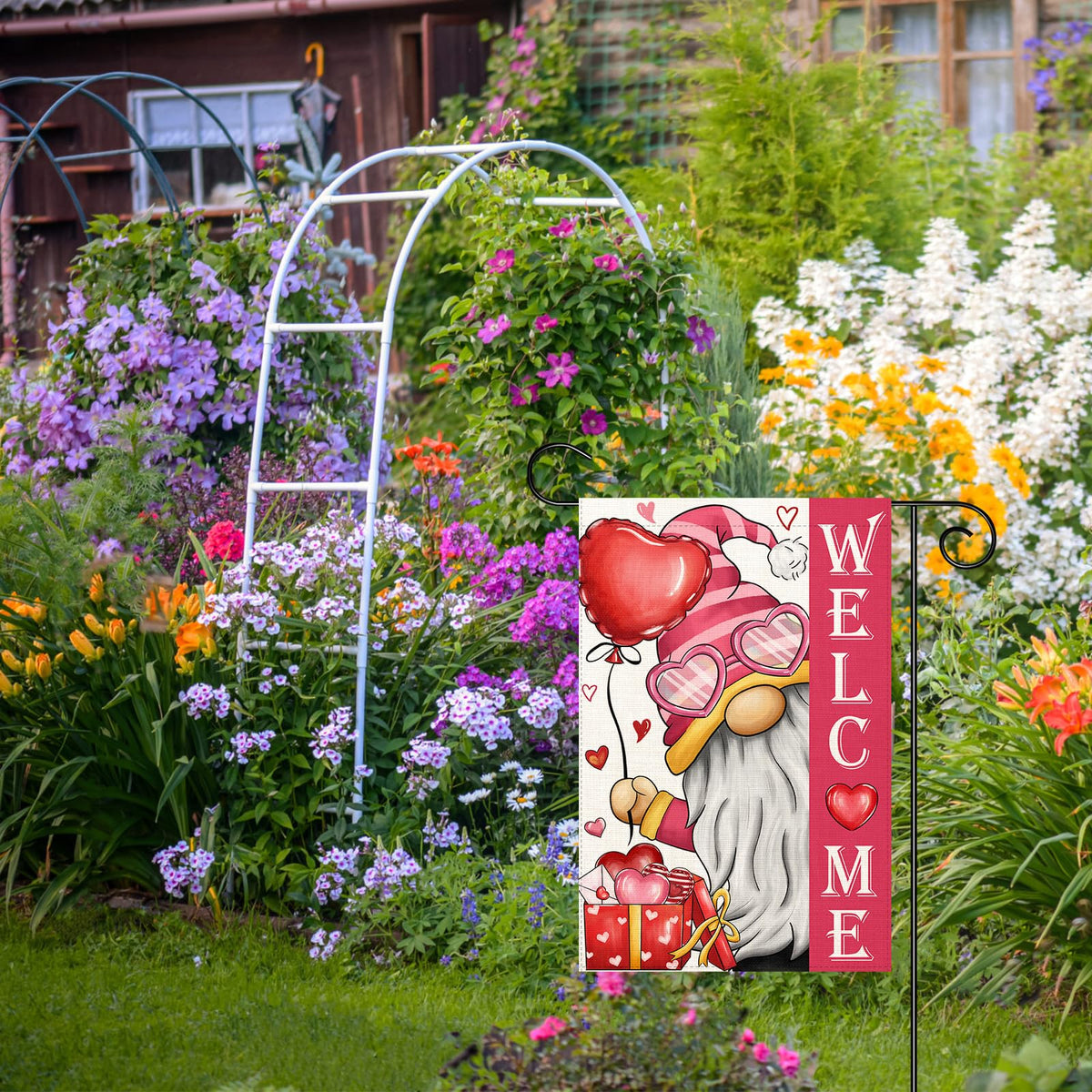 Valentines Day Gnome Garden Flag 12x18 Single-Side Outdoor Flag Love Heart Red Holiday Decoration