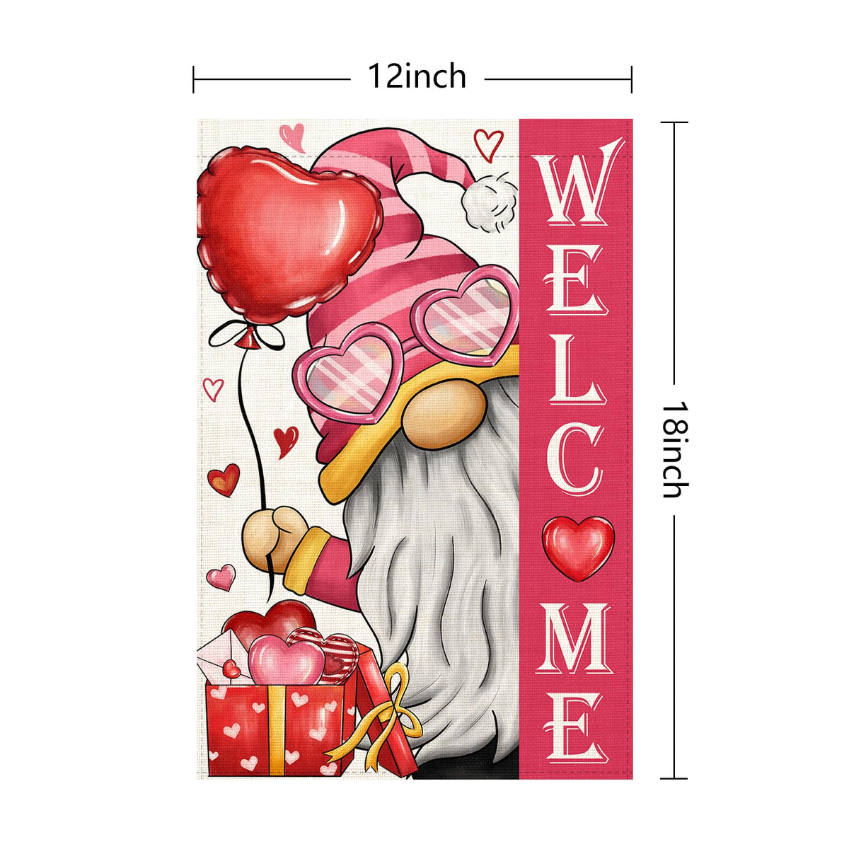Valentines Day Gnome Garden Flag 12x18 Single-Side Outdoor Flag Love Heart Red Holiday Decoration