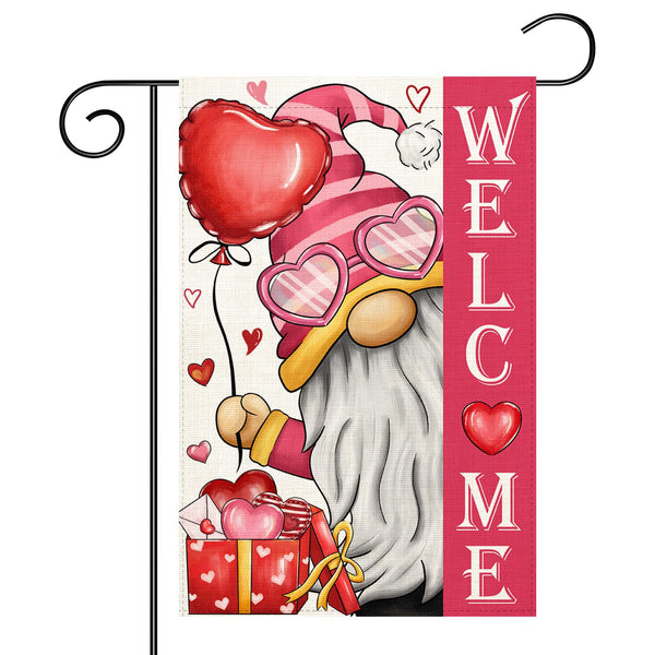 Valentines Day Gnome Garden Flag 12x18 Single-Side Outdoor Flag Love Heart Red Holiday Decoration