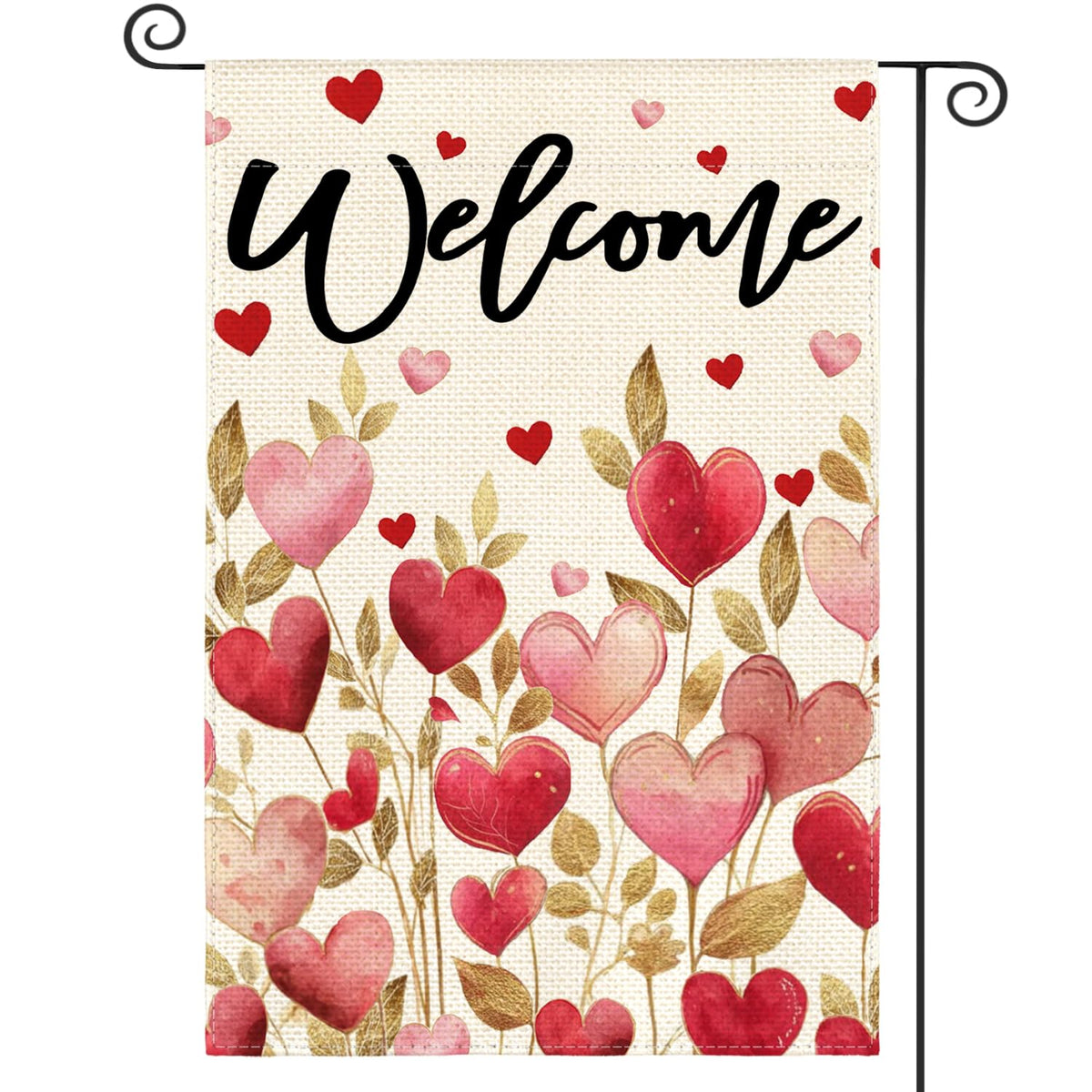 Valentines Day Love Hearts Garden Flag 12x18 Inch 1-Side Outside, Floral Welcome Anniversary Yard Flag