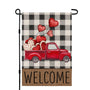 Valentines Day Truck Garden Flag 12×18 Inch 1-Side for Outside Red Heart Plaid Small Holiday Decoration
