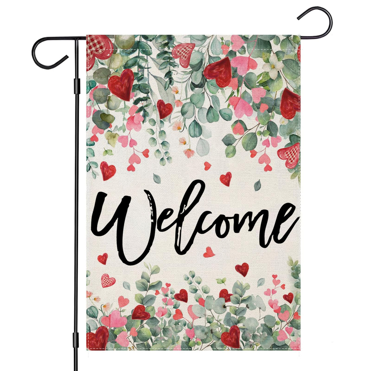 Welcome Valentines Day Garden Flags, 12x18 Inch 1-Side Watercolor Lovely Flowers Small Seasonal Decoration