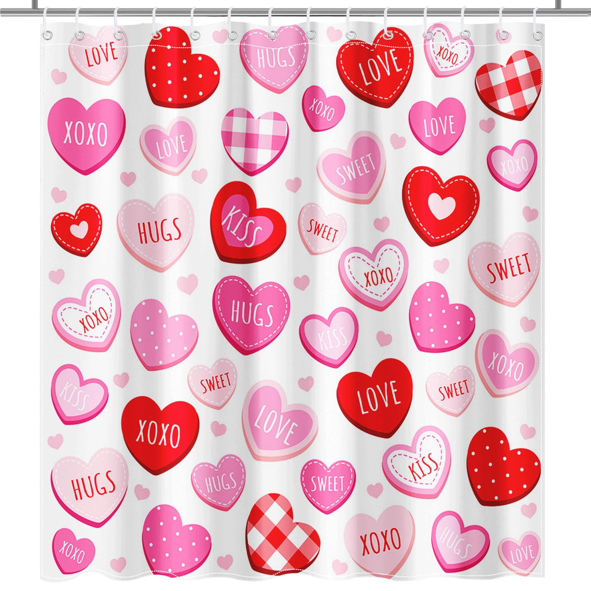 Valentines Shower Curtain 70.8"Cute Love Pink Hearts  Romantic Shower Curtain for Valentines Day Decorations