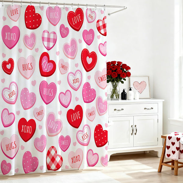 Valentines Shower Curtain 70.8"Cute Love Pink Hearts  Romantic Shower Curtain for Valentines Day Decorations