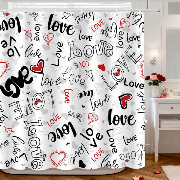 Valentines Shower Curtain, 70.8"Valentine's Love Heart Shower Curtain Black and White Bathroom Decor