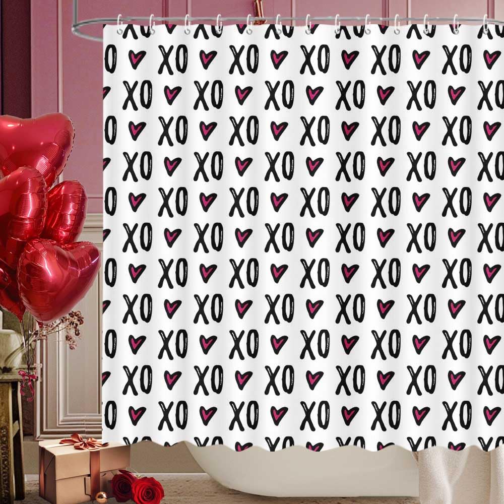 Valentines Shower Curtain for Bathroom, 70.8"XOXO Bathroom Curtain Valentines Bathroom Decor
