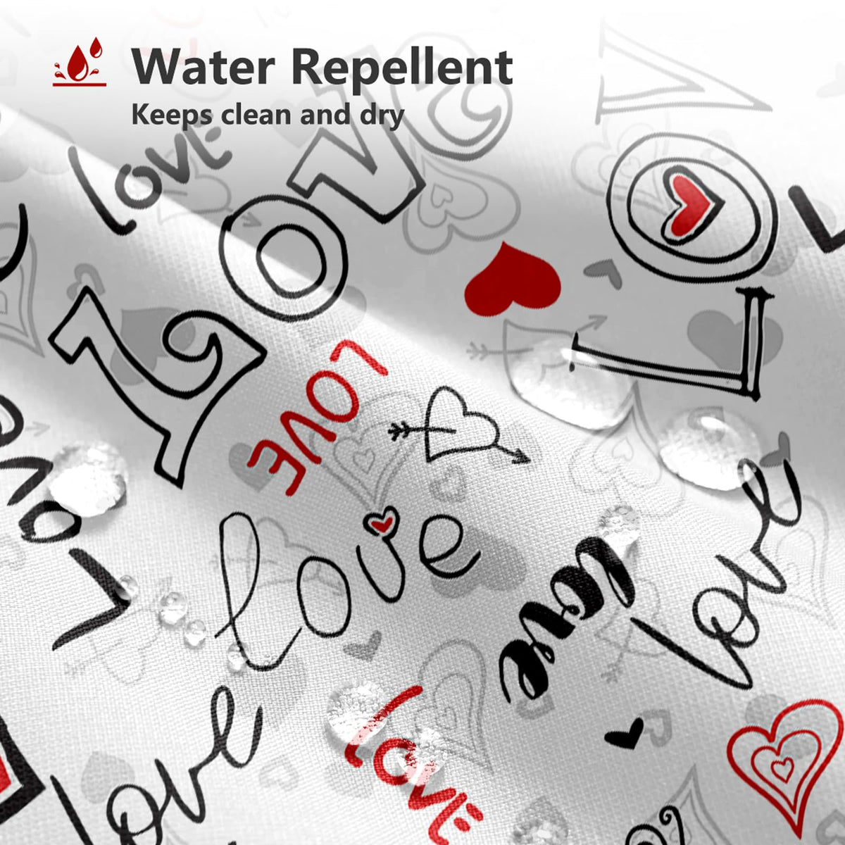 Valentines Shower Curtain, 70.8"Valentine's Love Heart Shower Curtain Black and White Bathroom Decor