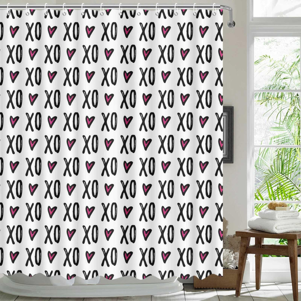 Valentines Shower Curtain for Bathroom, 70.8"XOXO Bathroom Curtain Valentines Bathroom Decor
