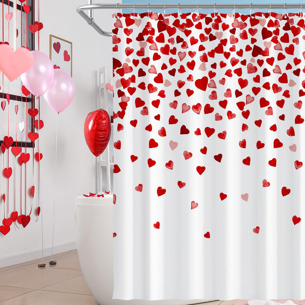 70.8"x70.8" Valentines Day Shower Curtain with Pink and Red Love Heart Romantic Bathroom Curtain