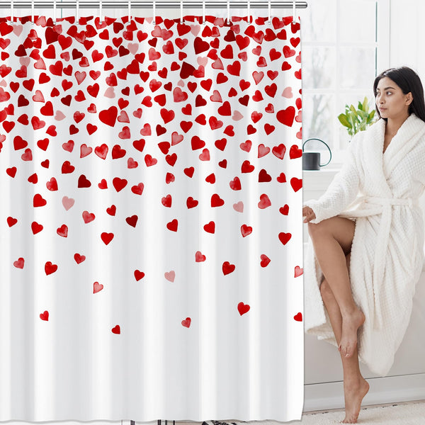 70.8"x70.8" Valentines Day Shower Curtain with Pink and Red Love Heart Romantic Bathroom Curtain