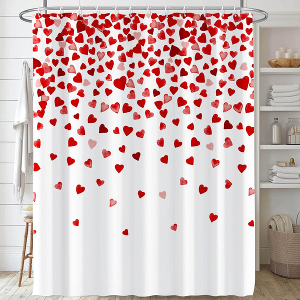70.8"x70.8" Valentines Day Shower Curtain with Pink and Red Love Heart Romantic Bathroom Curtain
