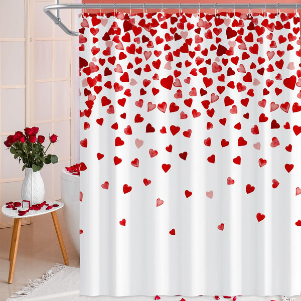 70.8"x70.8" Valentines Day Shower Curtain with Pink and Red Love Heart Romantic Bathroom Curtain