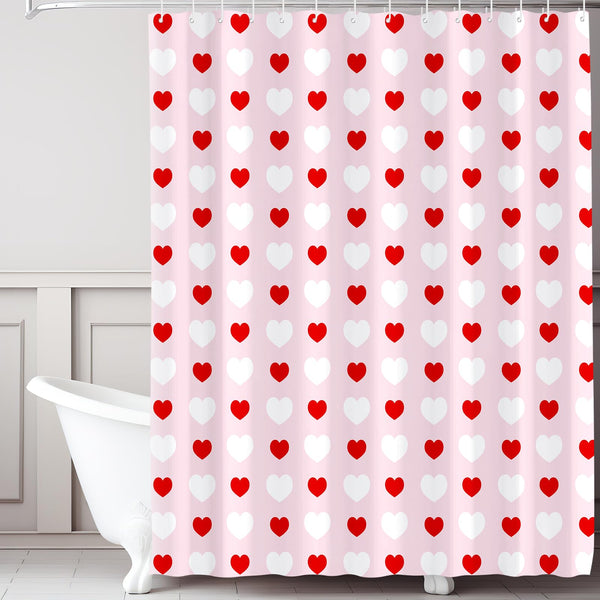 70.8"x70.8" Valentines Shower Curtain Red and White Love Heart Theme Romantic Bathroom Curtain