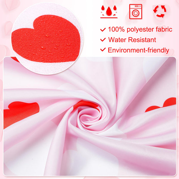 70.8"x70.8" Valentines Shower Curtain Red and White Love Heart Theme Romantic Bathroom Curtain