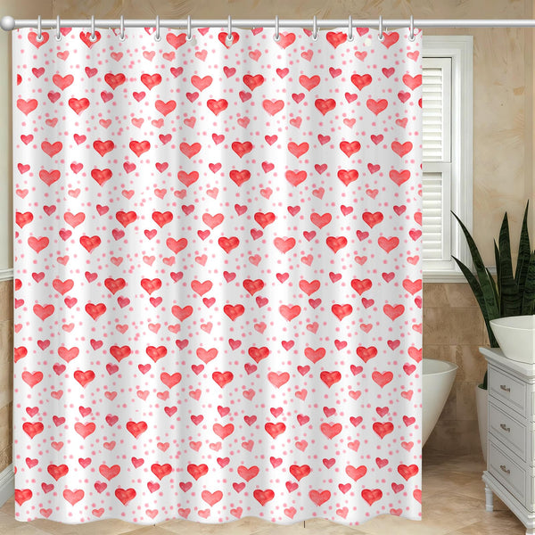 70.8"x70.8" Valentine's Shower Curtain with 12pcs Hooks, Red Hearts Day Shower Curtain for Valentine Bathroom