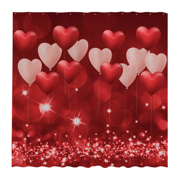 70.8"Valentines Love Theme Waterproof Polyester Shower Curtain, Red Hearts Balloons Decoration
