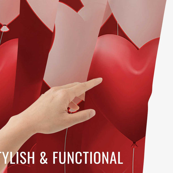 70.8"Valentines Love Theme Waterproof Polyester Shower Curtain, Red Hearts Balloons Decoration