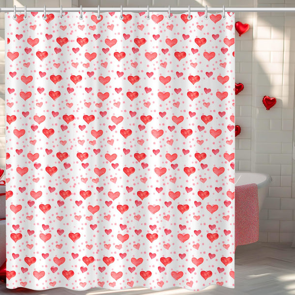 70.8"x70.8" Valentine's Shower Curtain with 12pcs Hooks, Red Hearts Day Shower Curtain for Valentine Bathroom