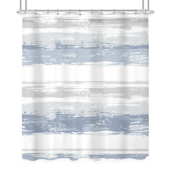 Abstract Blue Shower Curtain for Bathroom Decor 70.8" Modern White Grey Striped Aesthetic Minimalist