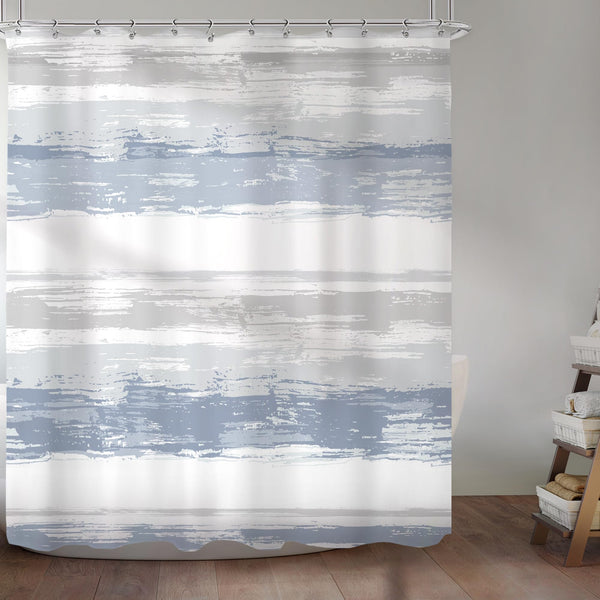 Abstract Blue Shower Curtain for Bathroom Decor 70.8" Modern White Grey Striped Aesthetic Minimalist