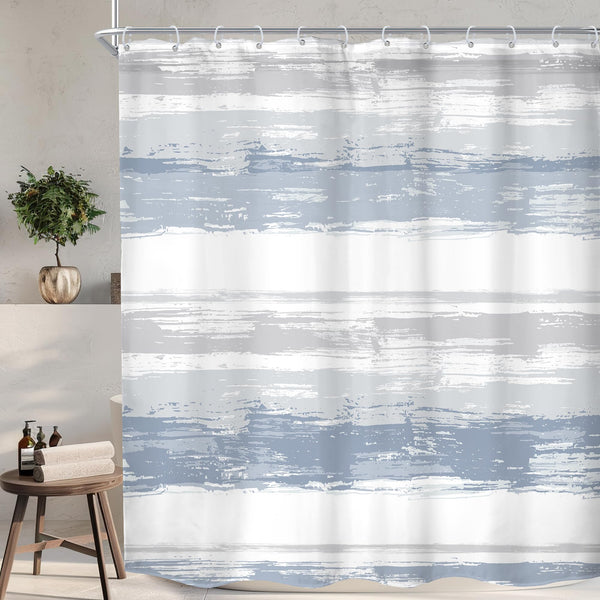 Abstract Blue Shower Curtain for Bathroom Decor 70.8" Modern White Grey Striped Aesthetic Minimalist