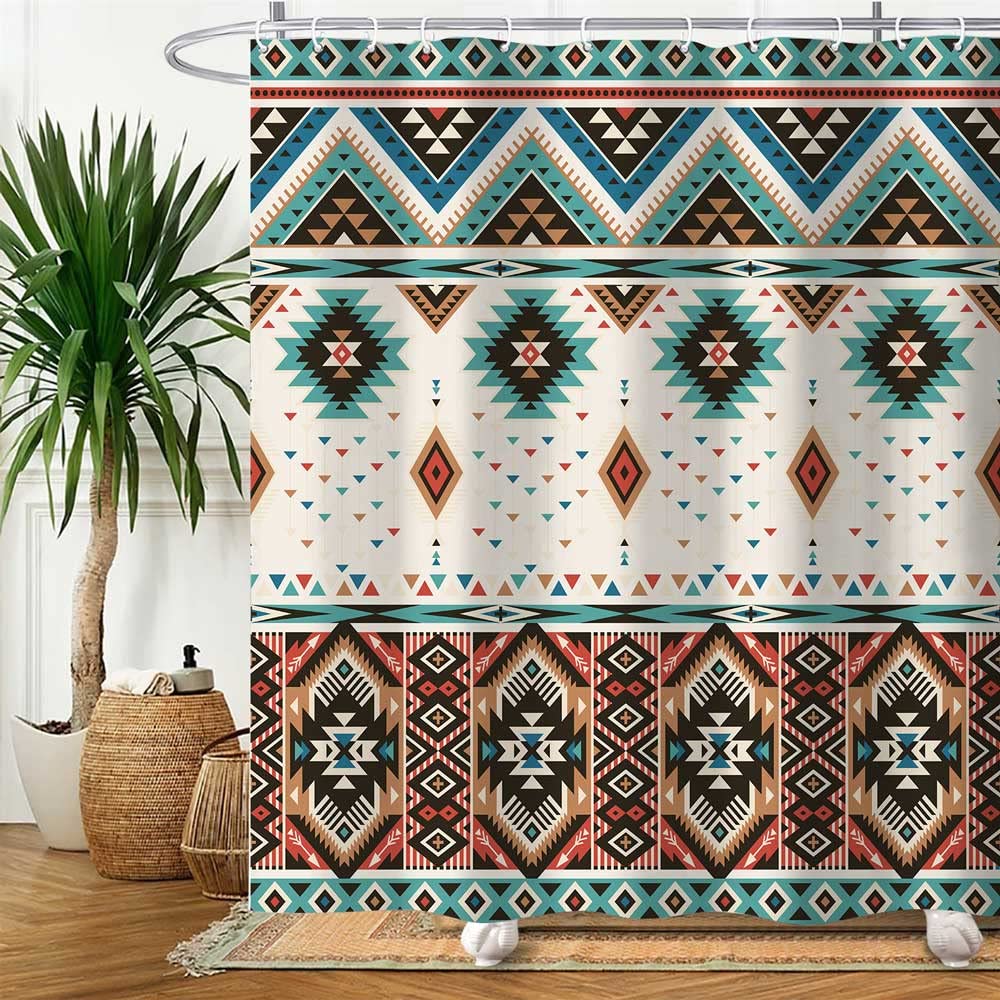 Aztec Shower Curtain,70.8" Beige Vintage Southwestern Native Tribal Pattern Western Boho Bath Curtains