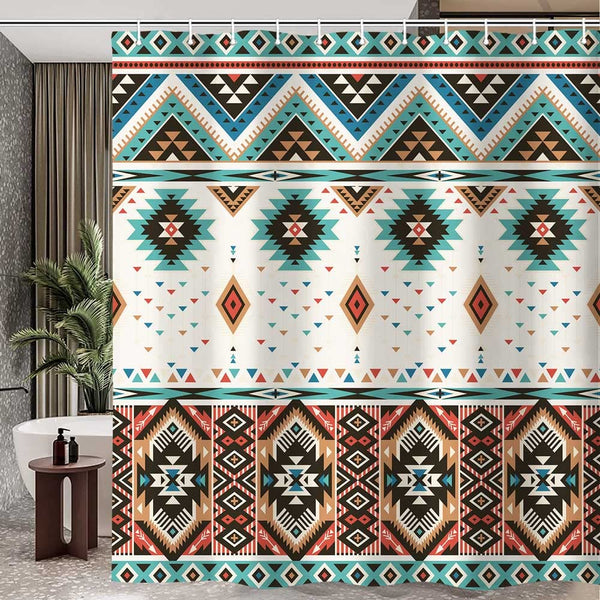 Aztec Shower Curtain,70.8" Beige Vintage Southwestern Native Tribal Pattern Western Boho Bath Curtains