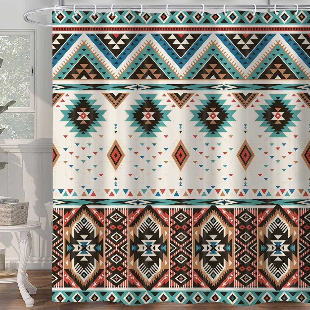 Aztec Shower Curtain,70.8" Beige Vintage Southwestern Native Tribal Pattern Western Boho Bath Curtains
