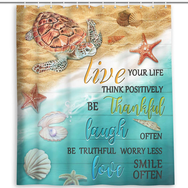 Beach Shower Curtain, 70.8" Sea Turtle Coastal Ocean Fish Rustic Vintage Waterproof Polyester
