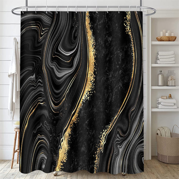 70.8"Black Marble Shower Curtain Sets Gold Shower Curtain Modern Abstract Waterproof Polyester fabric