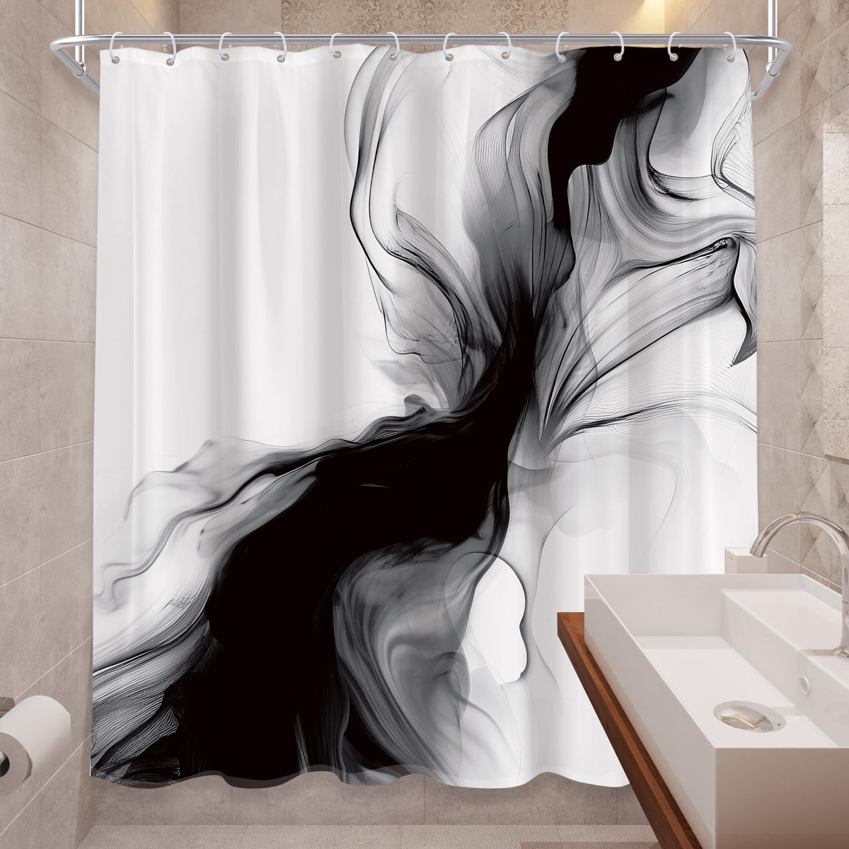 Black and White Shower Curtain 70.8" Abstract Modern Ombre Grey Minimalist Marble Shower Curtain