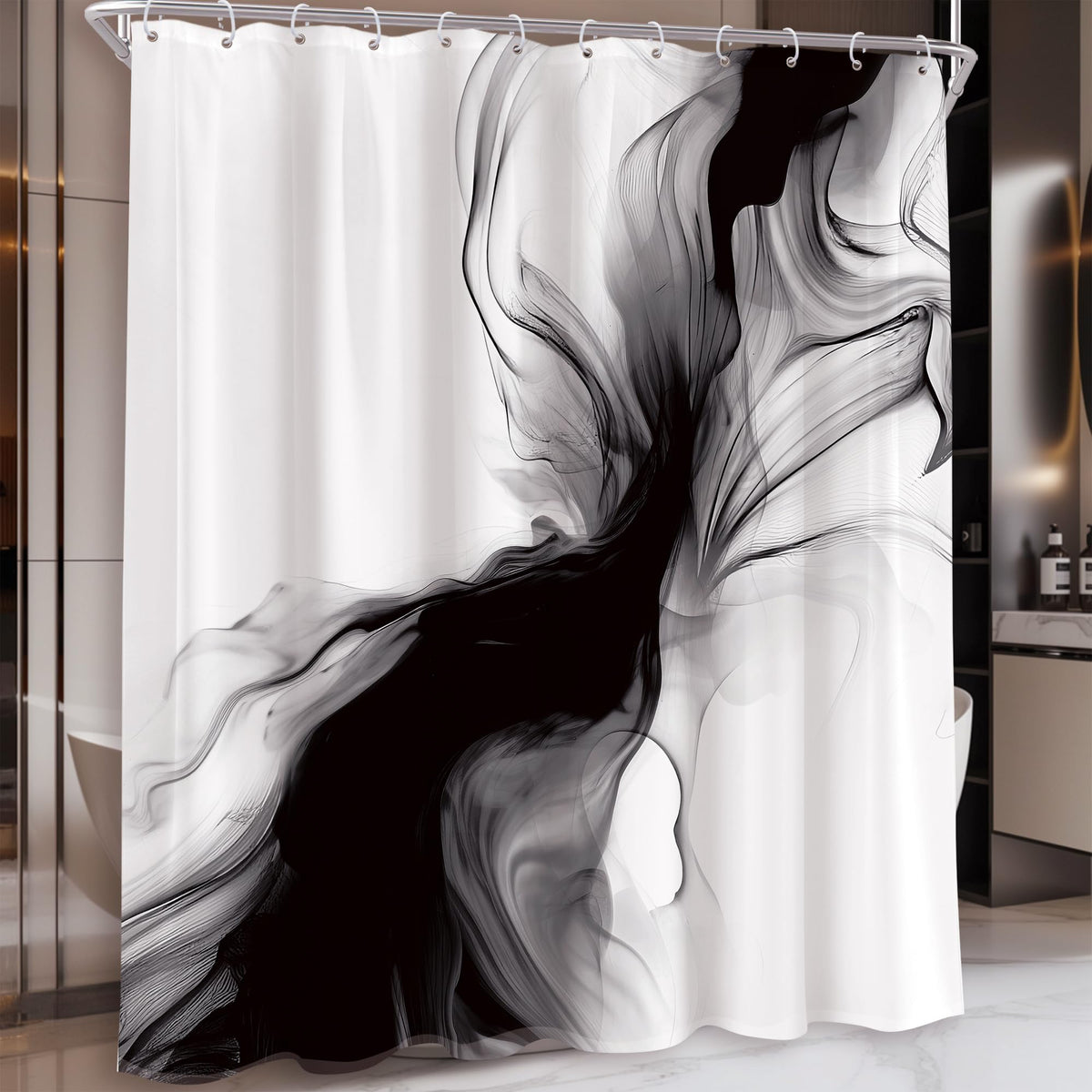 Black and White Shower Curtain 70.8" Abstract Modern Ombre Grey Minimalist Marble Shower Curtain