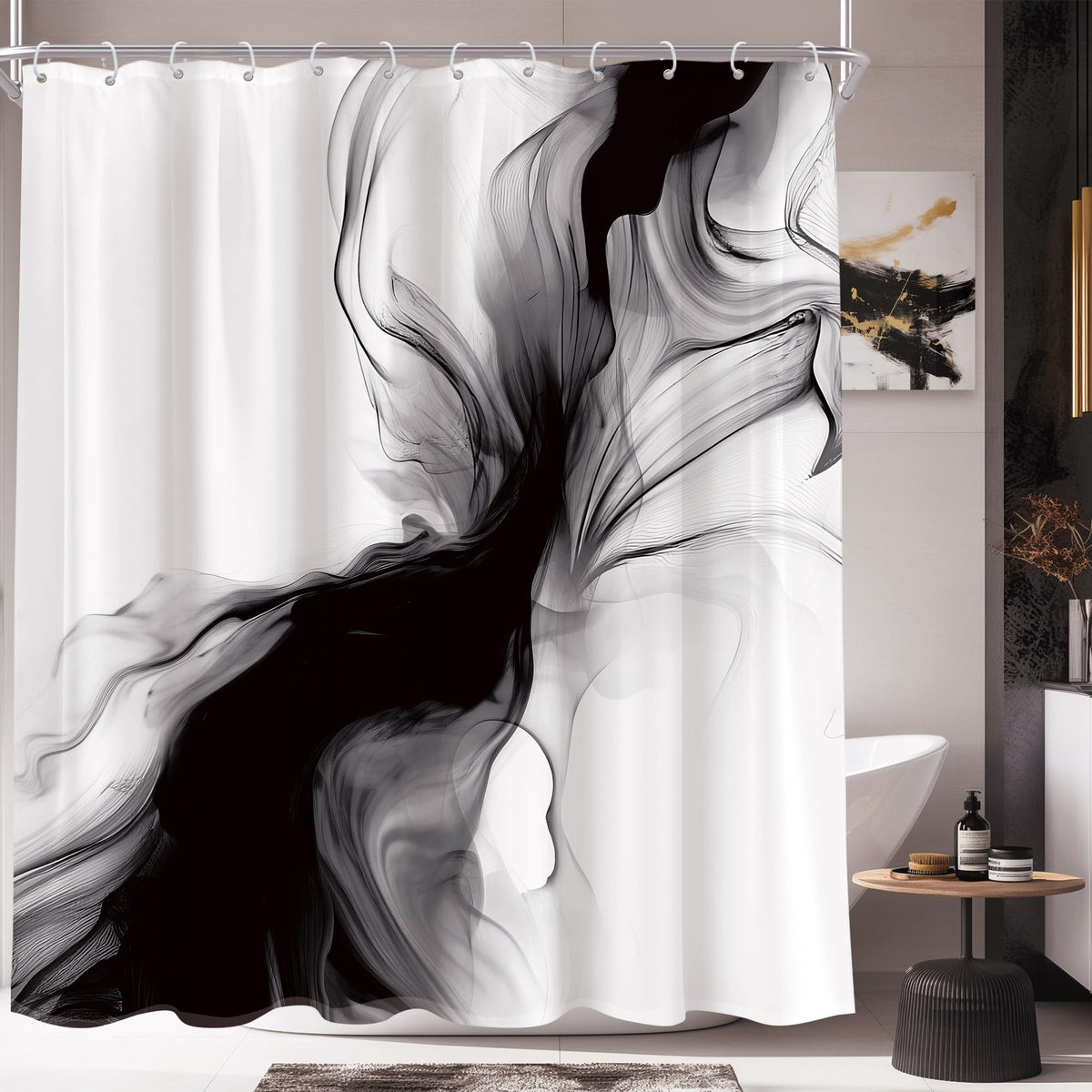 Black and White Shower Curtain 70.8" Abstract Modern Ombre Grey Minimalist Marble Shower Curtain