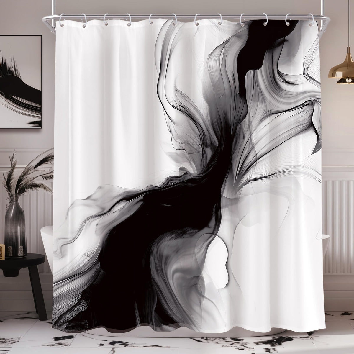 Black and White Shower Curtain 70.8" Abstract Modern Ombre Grey Minimalist Marble Shower Curtain