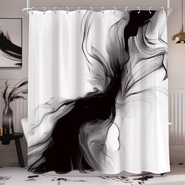 Black and White Shower Curtain 70.8" Abstract Modern Ombre Grey Minimalist Marble Shower Curtain