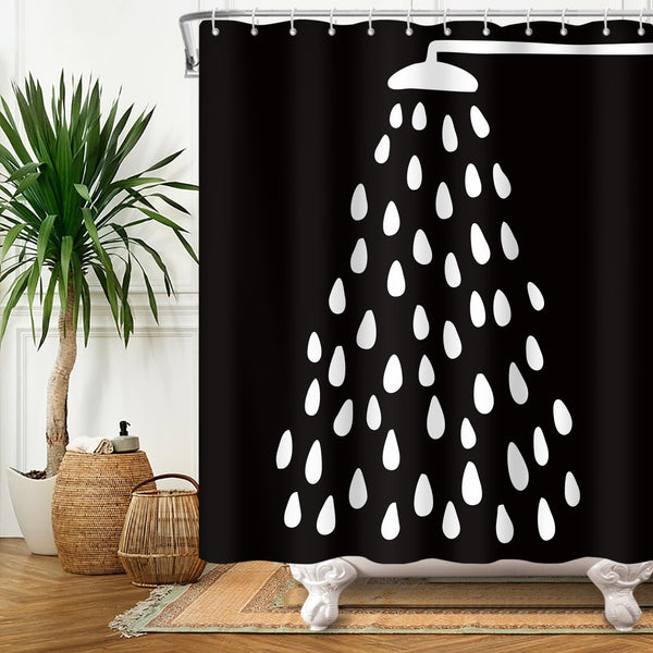 Black and White Shower Curtain Fun Shower Head and Water Drops Shower Curtains, Waterproof 70.8"